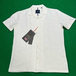 Guide London Premium Ivory White Button Down Short Sleeve Shirt Mens Size Medium